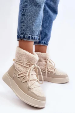 Boto Damskie Śniegowce Na Platformie Jasnobeżowe Ahatissa