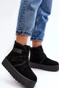 Damskie Boto Damskie Śniegowce Na Platformie Czarne Naredi