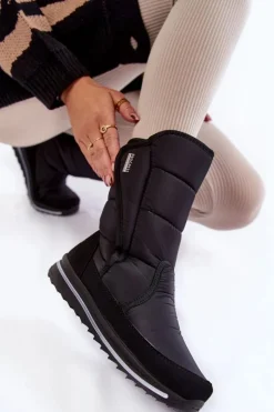 Boto Śniegowce Damskie|Botki Płaskie*Damskie Śniegowce Na Rzep Progress PROGJ-22-128 Czarne