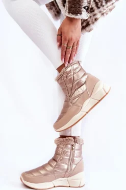 New Evento Damskie Śniegowce Na Suwak Złoto-Beżowe Senia