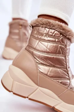 New Evento Damskie Śniegowce Na Suwak Złoto-Beżowe Senia