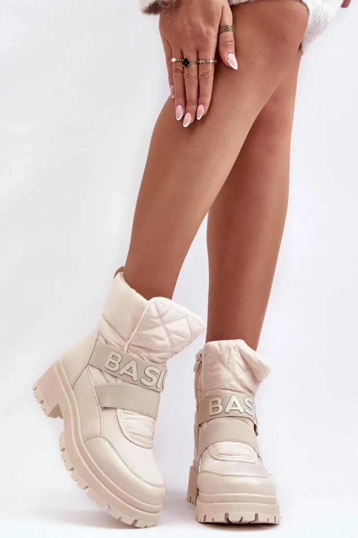 Damskie Boto Damskie Śniegowce Na Suwak Ocieplane Jasnobeżowe Zeva