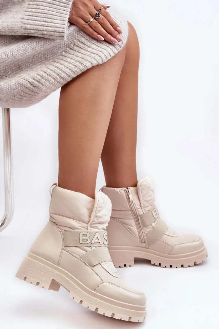 Damskie Boto Damskie Śniegowce Na Suwak Ocieplane Jasnobeżowe Zeva