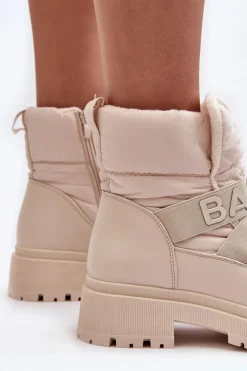 Damskie Boto Damskie Śniegowce Na Suwak Ocieplane Jasnobeżowe Zeva