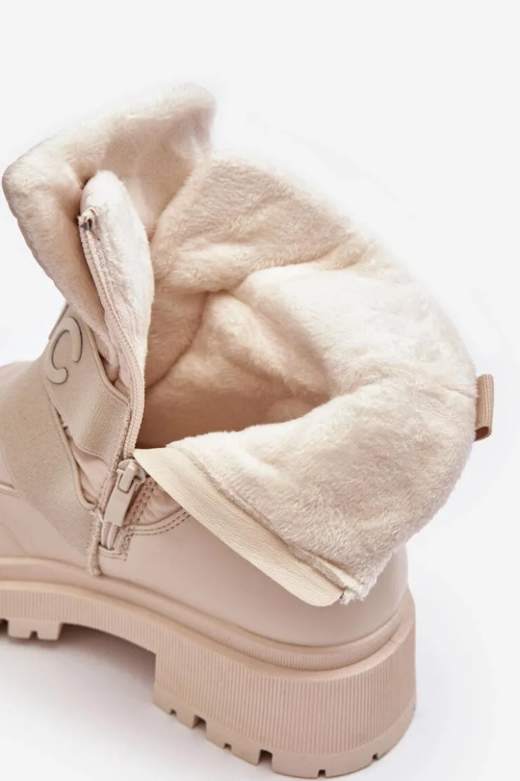Damskie Boto Damskie Śniegowce Na Suwak Ocieplane Jasnobeżowe Zeva