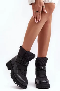 Boto Śniegowce Damskie*Damskie Śniegowce Na Suwak Ocieplane Czarne Zeva