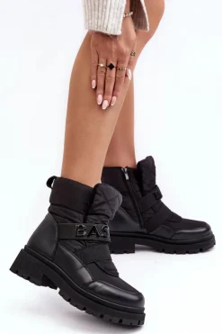 Boto Śniegowce Damskie*Damskie Śniegowce Na Suwak Ocieplane Czarne Zeva