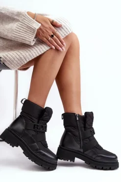 Boto Śniegowce Damskie*Damskie Śniegowce Na Suwak Ocieplane Czarne Zeva