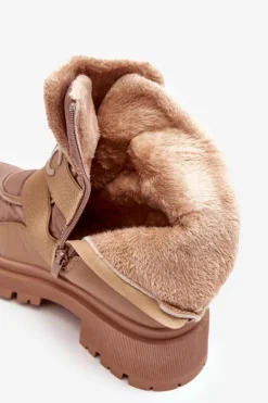 Clearance Boto Damskie Śniegowce Na Suwak Ocieplane Beżowe Zeva