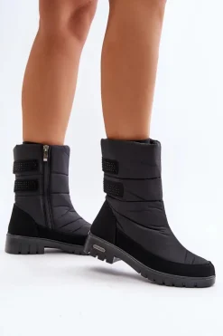 Damskie Boto Damskie Śniegowce Na Zamek Progress PROGJ-21-16 Czarne