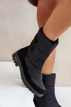 Damskie Boto Damskie Śniegowce Na Zamek Progress PROGJ-21-16 Czarne