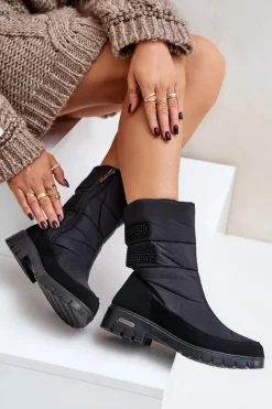 Damskie Boto Damskie Śniegowce Na Zamek Progress PROGJ-21-16 Czarne