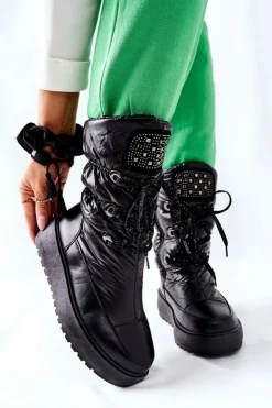 Discount Damskie buty S.Barski Damskie Śniegowce Ocieplane Czarne Chardonnay