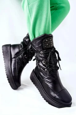 Discount Damskie buty S.Barski Damskie Śniegowce Ocieplane Czarne Chardonnay