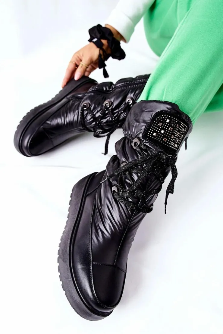 Discount Damskie buty S.Barski Damskie Śniegowce Ocieplane Czarne Chardonnay