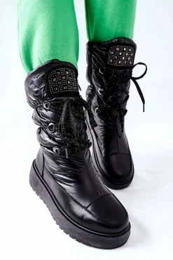 Discount Damskie buty S.Barski Damskie Śniegowce Ocieplane Czarne Chardonnay