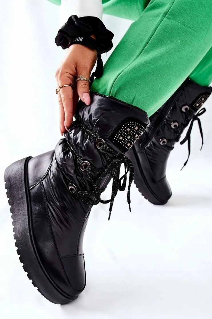 Discount Damskie buty S.Barski Damskie Śniegowce Ocieplane Czarne Chardonnay