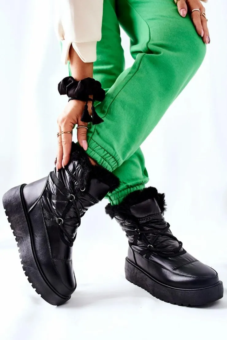 Damskie Damskie buty S.Barski Damskie Śniegowce Ocieplane Czarne Gordian