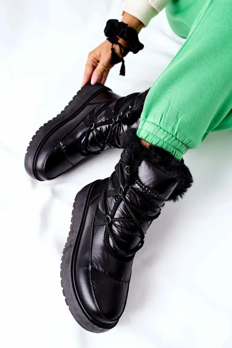 Damskie Damskie buty S.Barski Damskie Śniegowce Ocieplane Czarne Gordian