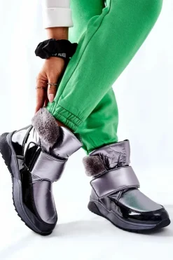 Damskie buty S.Barski Śniegowce Damskie*Damskie Śniegowce Ocieplane Szare Evamia