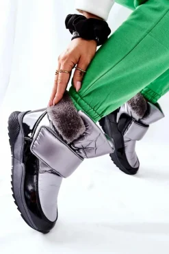 Damskie buty S.Barski Śniegowce Damskie*Damskie Śniegowce Ocieplane Szare Evamia