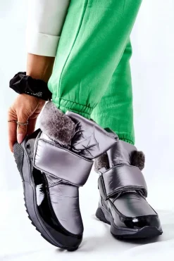 Damskie buty S.Barski Śniegowce Damskie*Damskie Śniegowce Ocieplane Szare Evamia