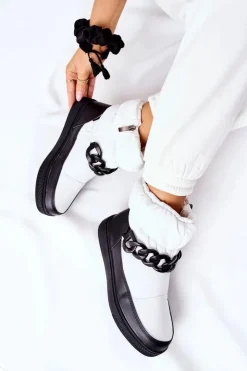 Hot Damskie buty S.Barski Damskie Śniegowce Ocieplane Białe Khariche