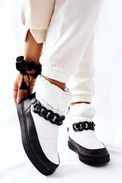 Hot Damskie buty S.Barski Damskie Śniegowce Ocieplane Białe Khariche