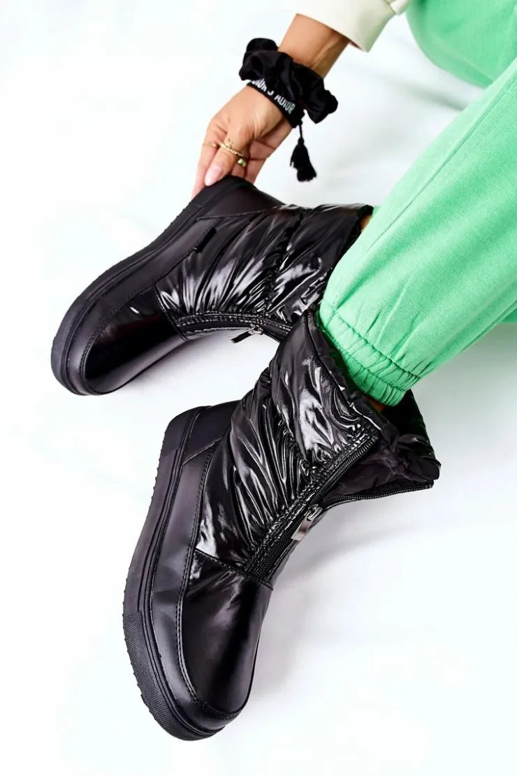 Damskie Damskie buty S.Barski Damskie Śniegowce Ocieplane Czarne Monile