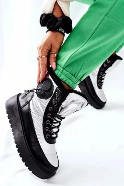 Damskie buty S.Barski Śniegowce Damskie*Damskie Śniegowce Ocieplane Srebrne Kennilis