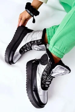 Damskie buty S.Barski Śniegowce Damskie*Damskie Śniegowce Ocieplane Srebrne Kennilis