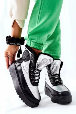 Damskie buty S.Barski Śniegowce Damskie*Damskie Śniegowce Ocieplane Srebrne Kennilis