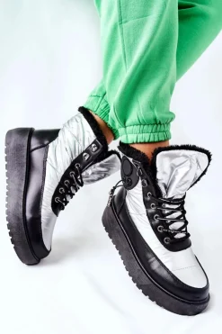 Damskie buty S.Barski Śniegowce Damskie*Damskie Śniegowce Ocieplane Srebrne Kennilis