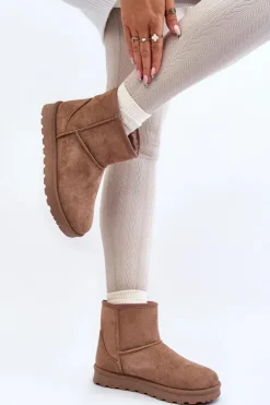 Boto Śniegowce Damskie*Damskie Śniegowce Ocieplane Futerkiem Khaki Lizio