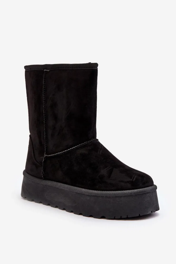 Boto Damskie Śniegowce Ocieplone Futerkiem Czarne Abrams Czarny