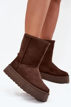 Boto Śniegowce Damskie*Damskie Śniegowce Ocieplone Futerkiem Czekoladowe Abrams Brązowy