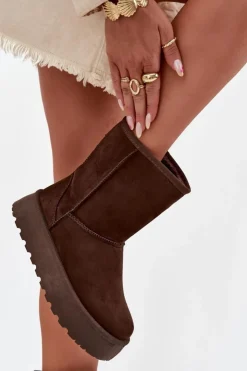 Boto Śniegowce Damskie*Damskie Śniegowce Ocieplone Futerkiem Czekoladowe Abrams Brązowy