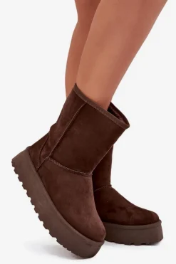 Boto Śniegowce Damskie*Damskie Śniegowce Ocieplone Futerkiem Czekoladowe Abrams Brązowy