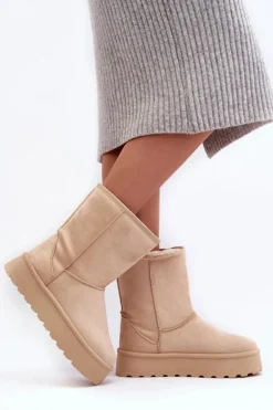 Boto Śniegowce Damskie*Damskie Śniegowce Ocieplone Futerkiem Beżowe Abrams Beżowy