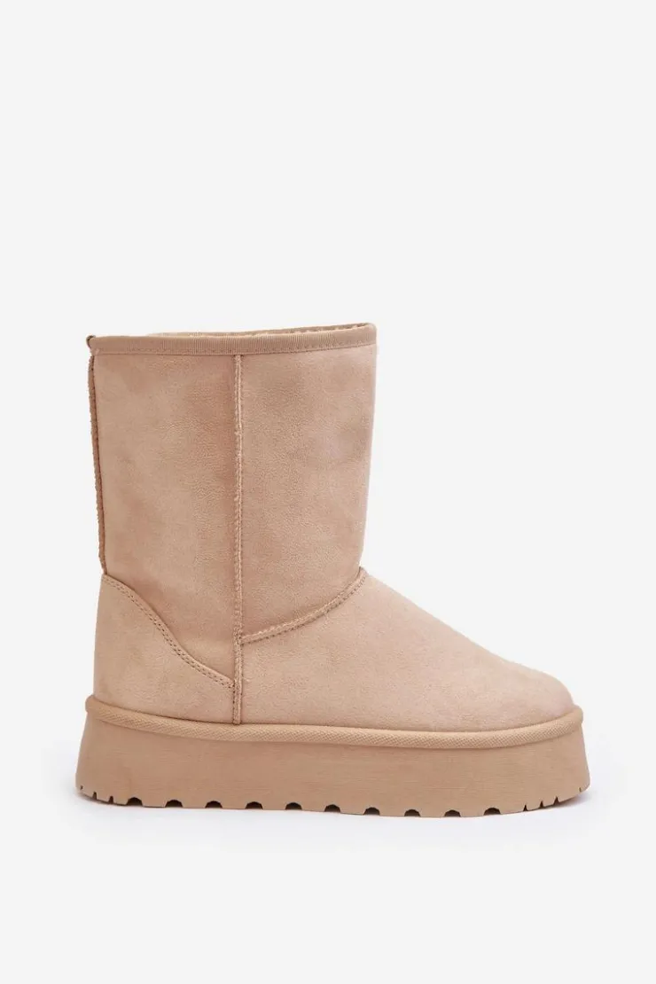 Boto Śniegowce Damskie*Damskie Śniegowce Ocieplone Futerkiem Beżowe Abrams Beżowy