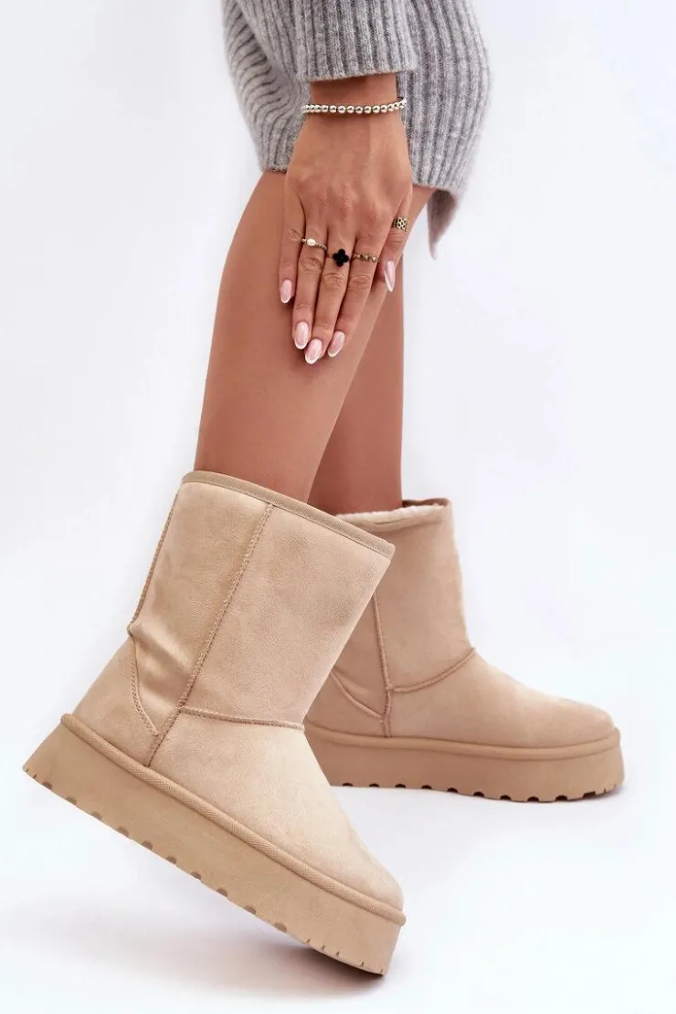 Boto Śniegowce Damskie*Damskie Śniegowce Ocieplone Futerkiem Beżowe Abrams Beżowy