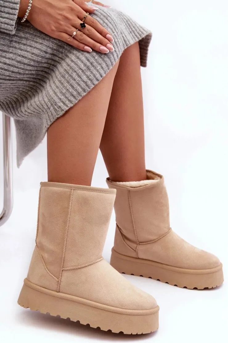 Boto Śniegowce Damskie*Damskie Śniegowce Ocieplone Futerkiem Beżowe Abrams Beżowy