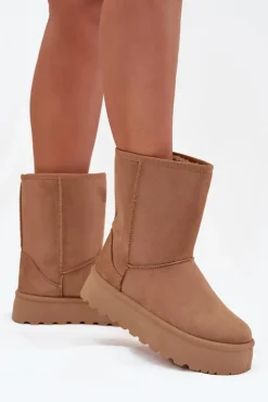 Discount Boto Damskie Śniegowce Ocieplone Futerkiem Camel Abrams Brązowy