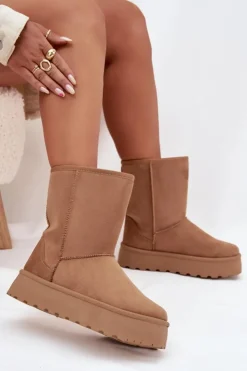 Discount Boto Damskie Śniegowce Ocieplone Futerkiem Camel Abrams Brązowy