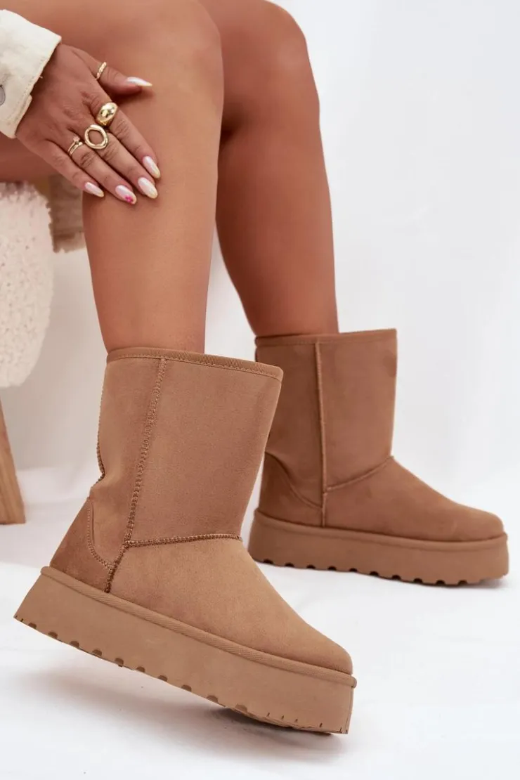 Discount Boto Damskie Śniegowce Ocieplone Futerkiem Camel Abrams Brązowy