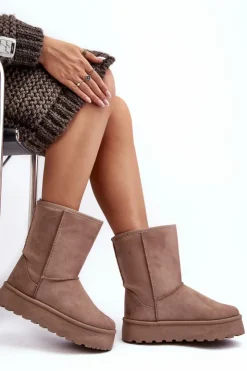 Damskie Boto Damskie Śniegowce Ocieplone Futerkiem Ciemnobeżowe Abrams