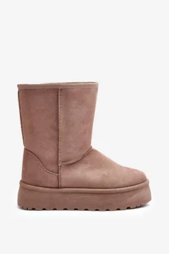 Damskie Boto Damskie Śniegowce Ocieplone Futerkiem Ciemnobeżowe Abrams