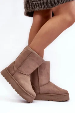 Damskie Boto Damskie Śniegowce Ocieplone Futerkiem Ciemnobeżowe Abrams