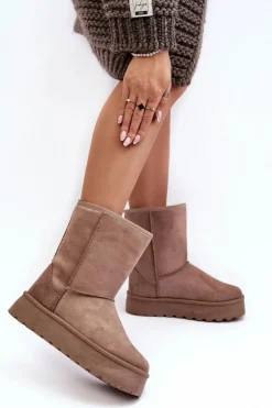 Damskie Boto Damskie Śniegowce Ocieplone Futerkiem Ciemnobeżowe Abrams