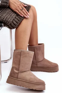 Damskie Boto Damskie Śniegowce Ocieplone Futerkiem Ciemnobeżowe Abrams